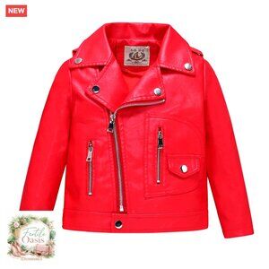 Faux Leather Motorcycle Jacket Kids Biker Style Lightweight Classic Retro